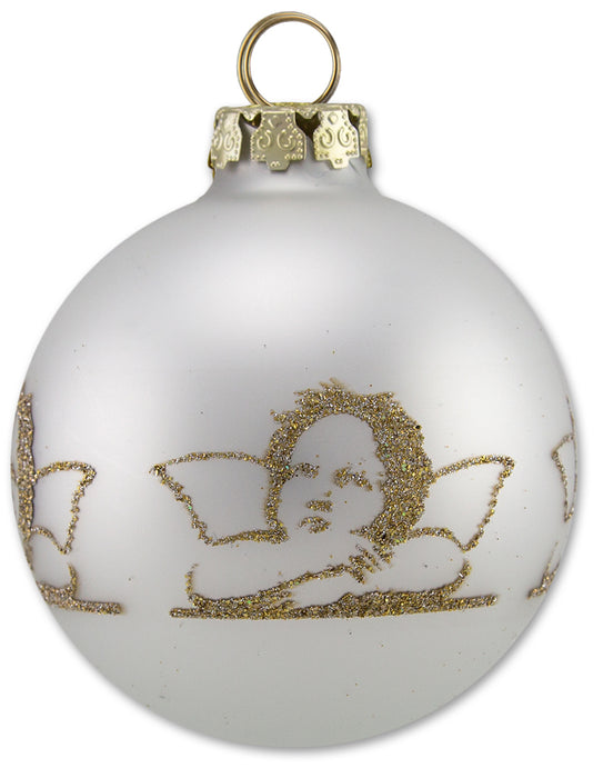 Thüringer Glasdesign Weihnachtskugel-Set 8cm 12-tlg. - Diamonds mit Glitzer Dekor Engel Raphael - A0