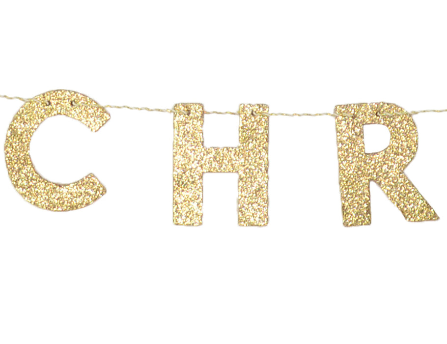 Holz Girlande mit Schriftzug "Merry Christmas" 190x10 cm | 12455 - Gold