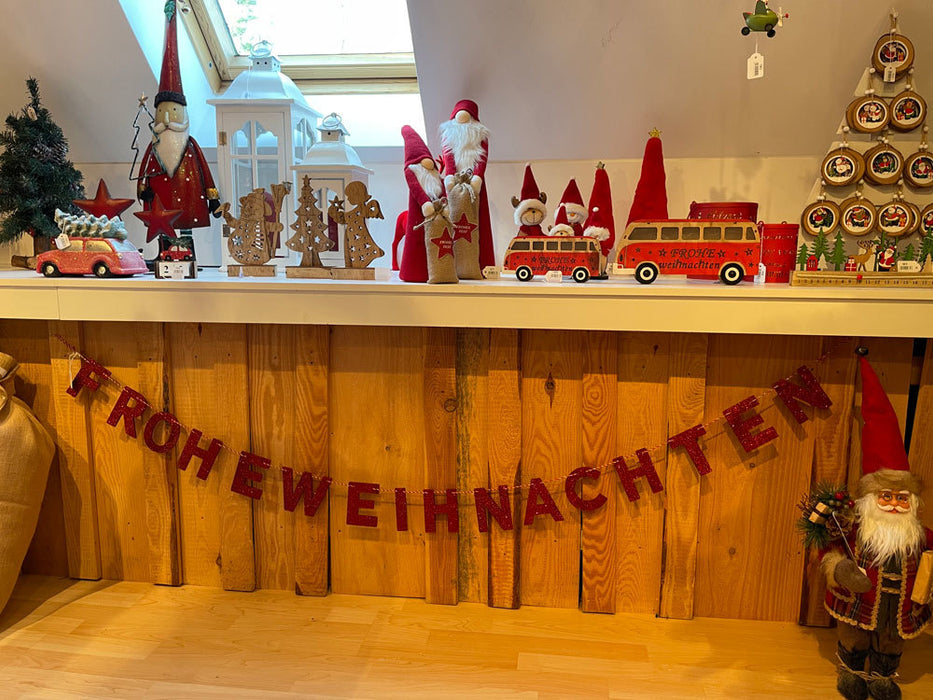 Holz Girlande mit Schriftzug "Frohe Weihnachten" 190x10 cm | 12458 - Rot