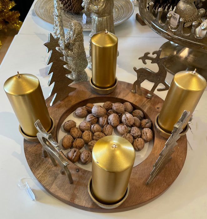 Riffelmacher Adventskranz mit Hirschen und Christbäumen Ø 41 cm 24162 | Gold