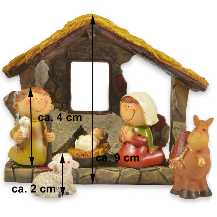 Kinder Krippenfiguren Set 12-tlg. mit Stall - 2,5-9,0 cm | 78356 - Weihnachtskrippe