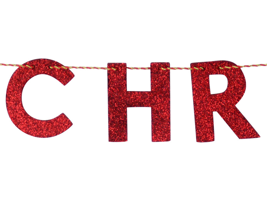 Holz Girlande mit Schriftzug "Merry Christmas" 190x10 cm | 12459 - Rot