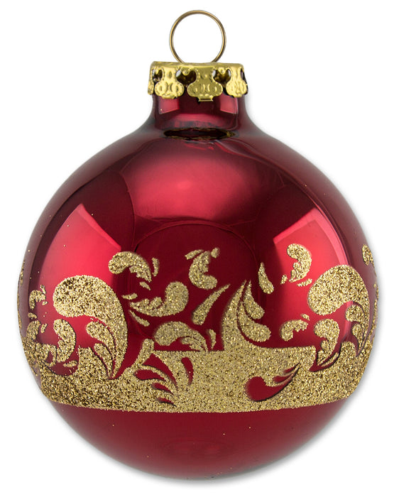Thüringer Glasdesign Weihnachtskugel-Set 6cm 12-tlg. - Sienna mit Glitzer Wellengang - A012-0606-425