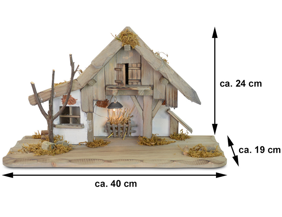 Weihnachtskrippe "Oberjettenberg" - 40x19x24cm Krippenstall Holzkrippe | 78084