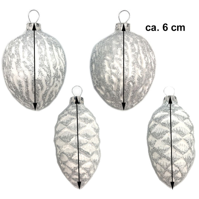 Thüringer Glasdesign Zapfen und Nüsse Set 004-01010-1233 | 4-tlg. | ca. 6cm - Weiß Emaille