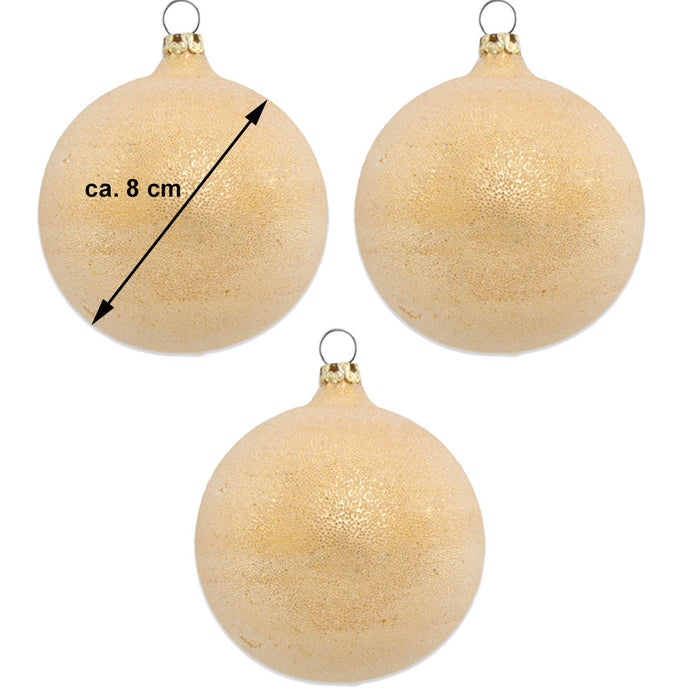Thüringer Glasdesign Weihnachtsbaumkugel Ø 8 cm (3 Stück) - Perlentau Gold | Glas Christbaumkugeln M