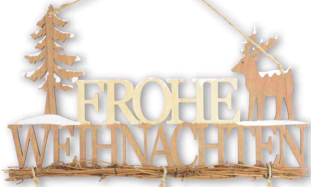 Riffelmacher Schriftzug "Frohe Weihnachten" 17156 - zum Hängen - Natur 29x40cm