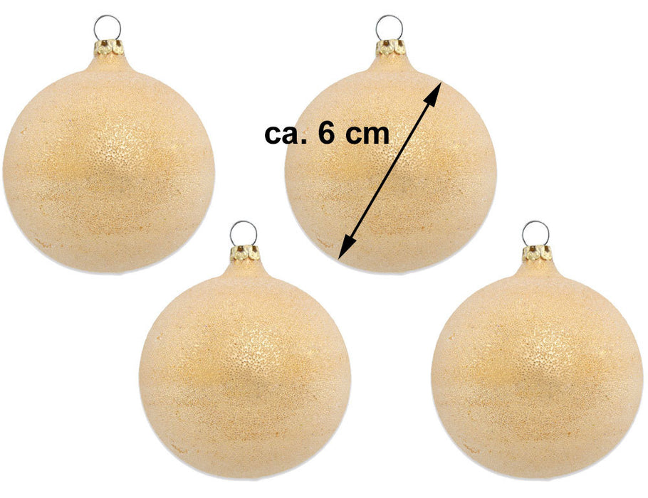 Thüringer Glasdesign Weihnachtsbaumkugel Ø 6 cm (4 Stück) - Perlentau Gold | Glas Christbaumkugeln M