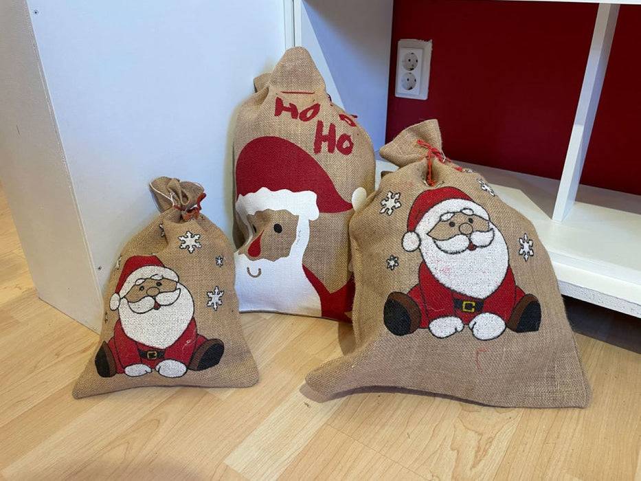 Riffelmacher Nikolaus Jutesack 25 x 35 cm "Süßer Santa" 19530 | Natur Rot