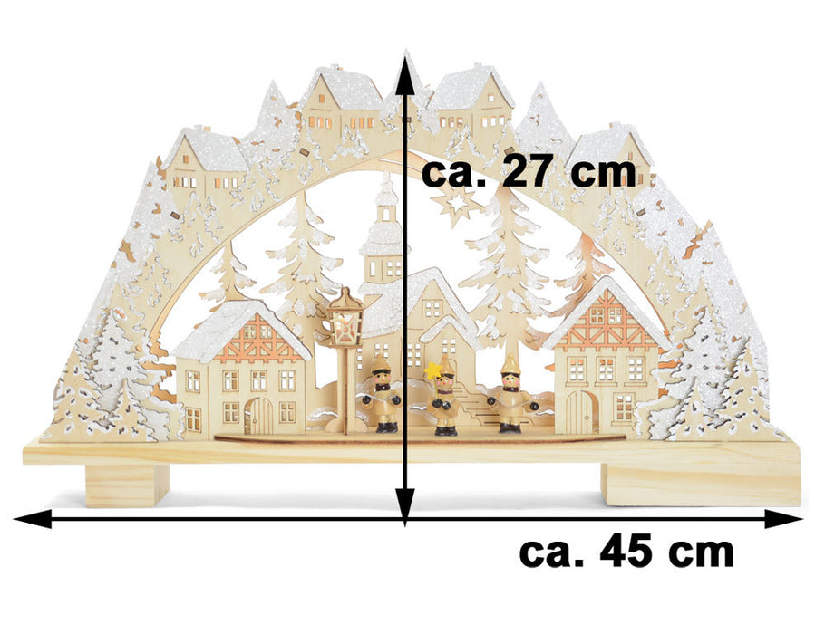 Riffelmacher LED Schwibbogen "Kurrendesänger im Dorf" 45 x 27 cm - 76242 | Natur Weiß