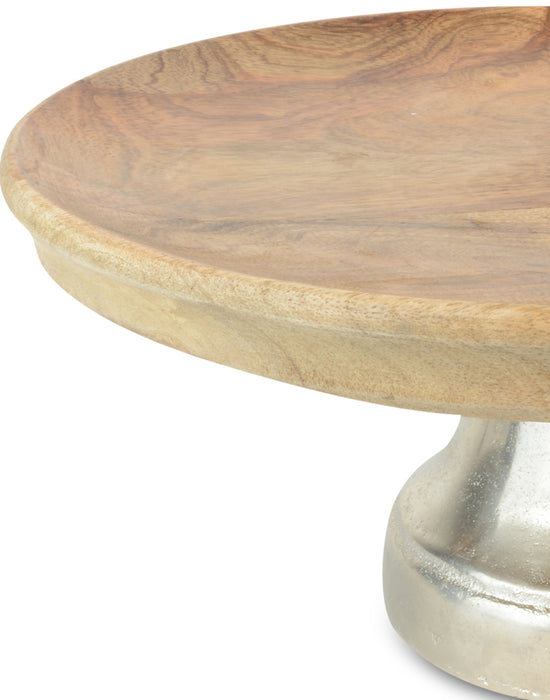 Riffelmacher Dekoteller mit Metallfuß 70349 - Schale aus Mangoholz - Natur Silber 30x13cm