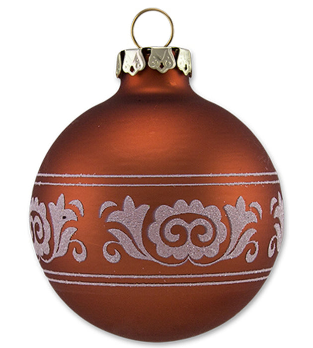Thüringer Glasdesign Weihnachtskugel-Set 16-tlg. - Cappuccino mit Glitzer Dekor Reh im Wald - A016-2