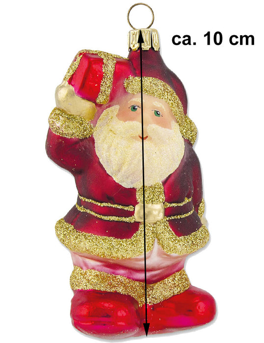 Thüringer Glasdesign Christbaumschmuck Weihnachtsmann 10 cm aus Glas - Rot/Gold | Nikolaus Hängefigu