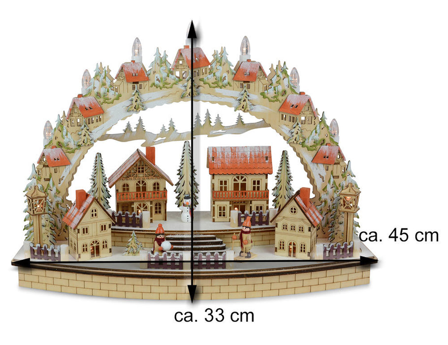 Riffelmacher Fensterleuchter Schwibbogen Winterdorf 45 x 33 cm 76228 | Natur / Rot
