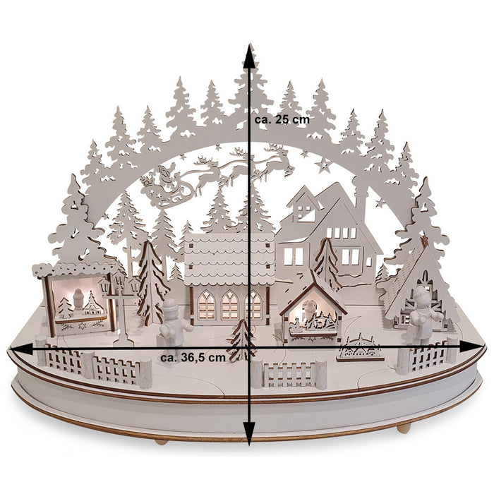 Riffelmacher LED Schwibbogen "Weihnachtsmarkt" mit Timer 36 x 25cm - 76516 | Weiß