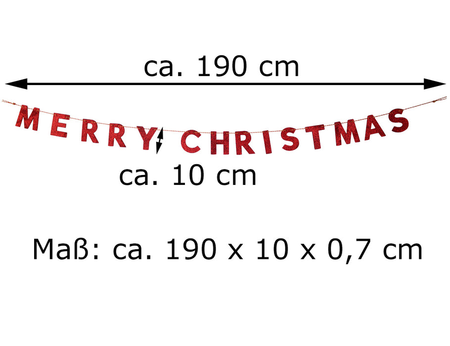Holz Girlande mit Schriftzug "Merry Christmas" 190x10 cm | 12459 - Rot
