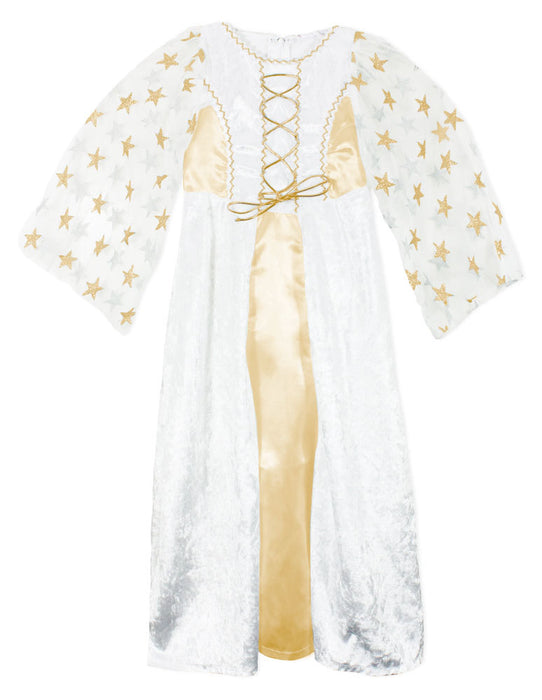Kinder Engelskostüm "Lea" mit Sternen - Weiß Gold | Christkind Kleid Weihnachten