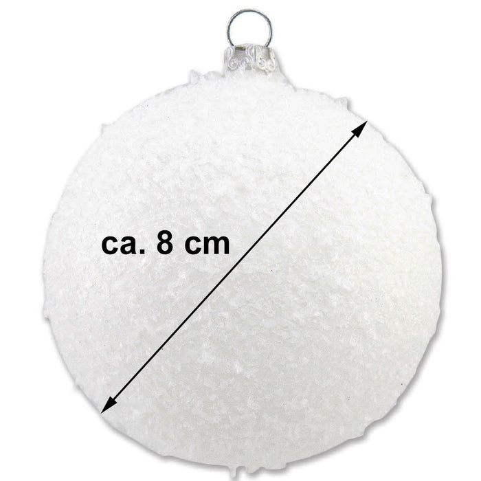 Thüringer Glasdesign Weihnachtsbaumkugeln "Schneeball" Ø 8 cm (3 Stück) - Weiß | Glaskugeln Made in