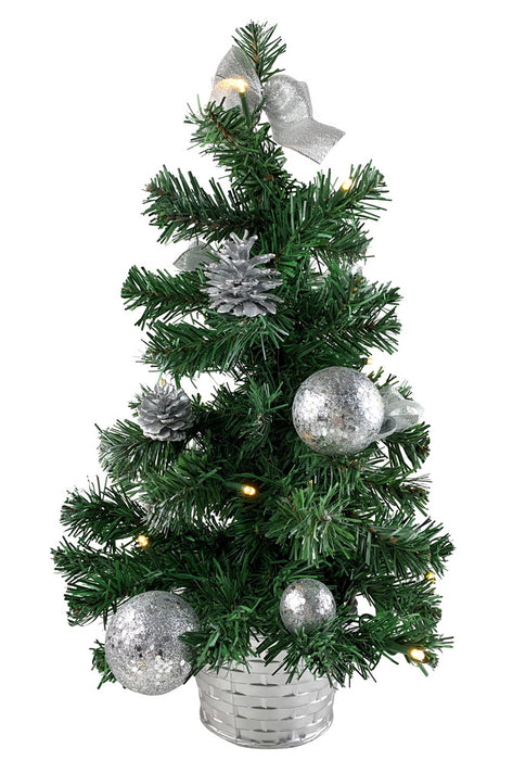 Geschmückter Weihnachtsbaum mit 20er LED Lichterkette - 50cm | 20258 - Silber