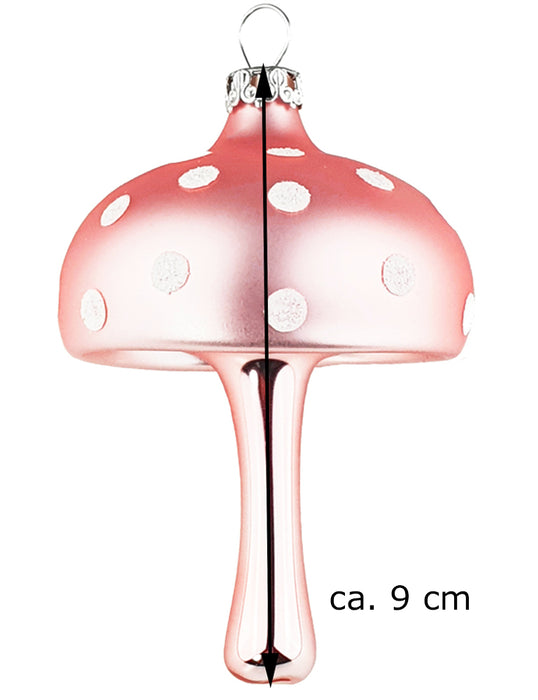 Thüringer Glasdesign Glückspilze Anhänger 9 cm (2 Stück) - Rosa Opal | Christbaumschmuck aus Glas