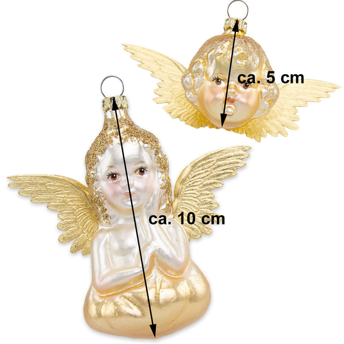 Thüringer Glasdesign Engel 5 und 10 cm (2 Stück) - Gold | Christbaumschmuck Weihnachtsbaum Anhänger