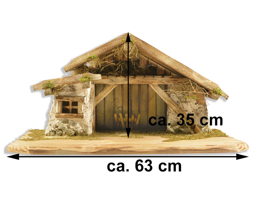 Große Weihnachtskrippe "Bayrischzell" - 63 x 35 cm - Krippenstall Natur | 78450