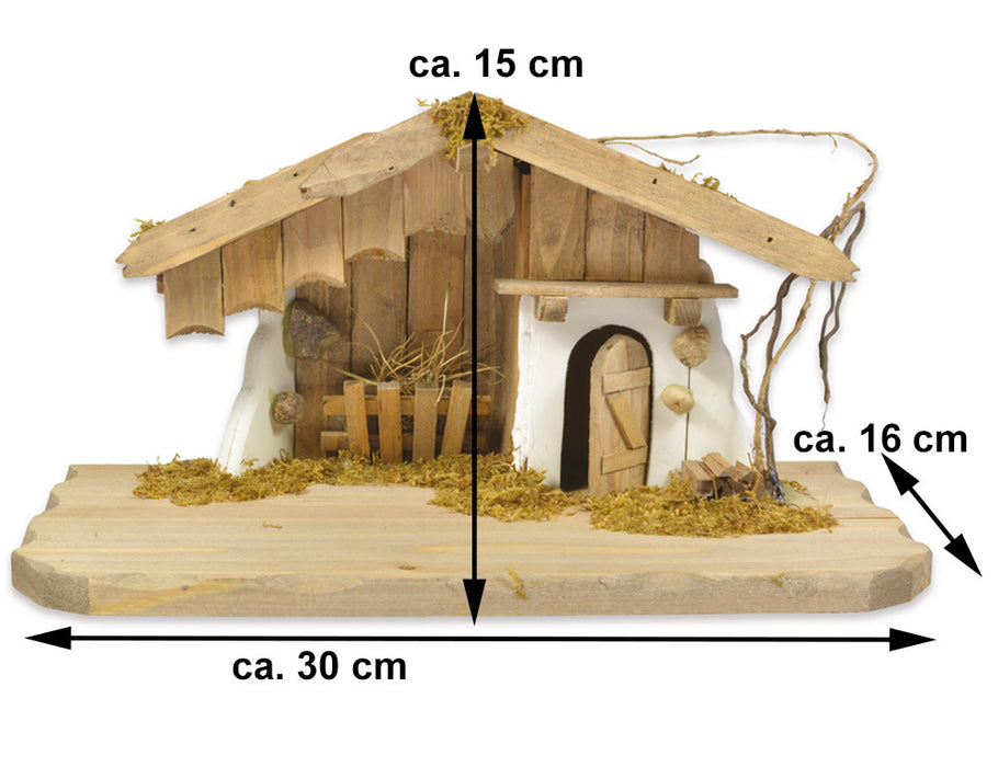 Krippenstall Weihnachtskrippe "Kötzing" 30x16x15cm Naturfarben Hütte | 78103
