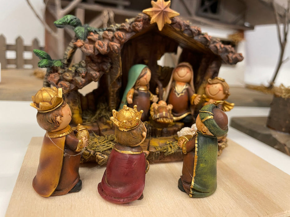 Kinder Krippenfiguren Set 2-15 cm - 10-tlg. mit Stall | 78509 Weihnachtskrippe