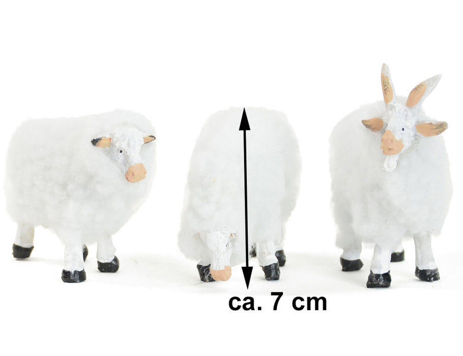 Schafe mit Wolle für Weihnachtskrippe - 3-tlg. Tierset 7 cm | 78487