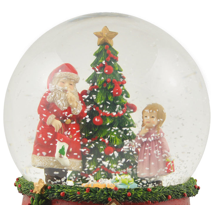 Schneekugel Spieluhr "Weihnachtsmann mit Weihnachtsbaum" 14 cm - 72284 | Adventsdeko