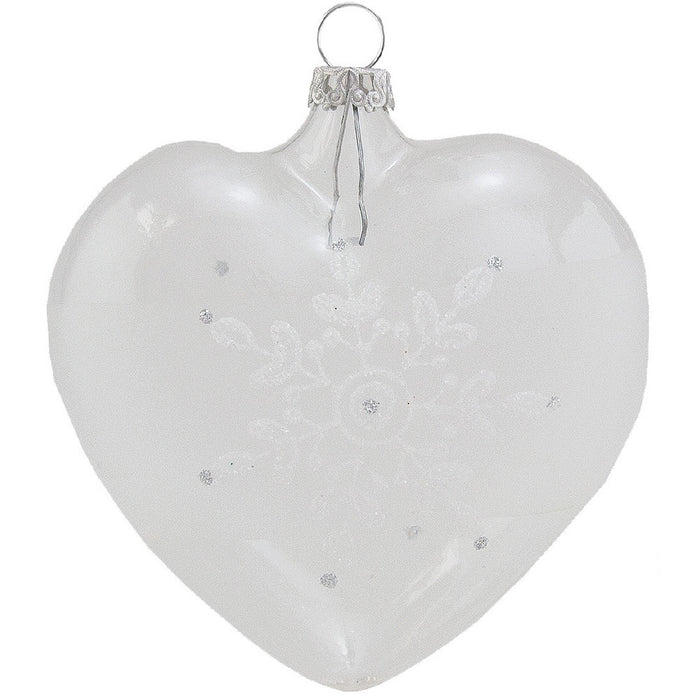 Thüringer Glasdesign Herzen (2 Stück) Ø 8 cm - Weiß/Silber | Glas Weihnachtsbaumkugeln Made in Germa