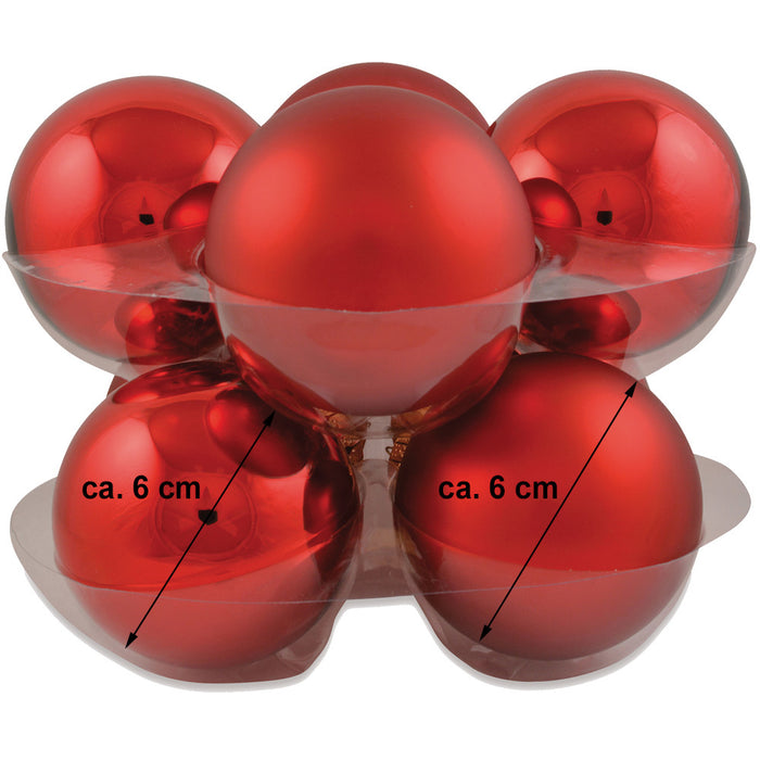 Riffelmacher Glas Weihnachtskugeln im Koffer 26252 | 24 Stück | Ø 6 cm - Rot