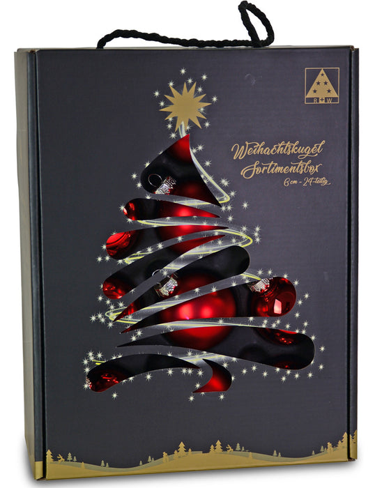Riffelmacher Glas Weihnachtskugeln im Koffer 26252 | 24 Stück | Ø 6 cm - Rot