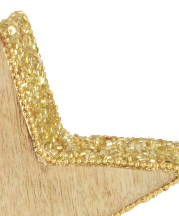 Riffelmacher Deko Holz Stern mit Pailletten 70600 - Natur Gold 16 cm