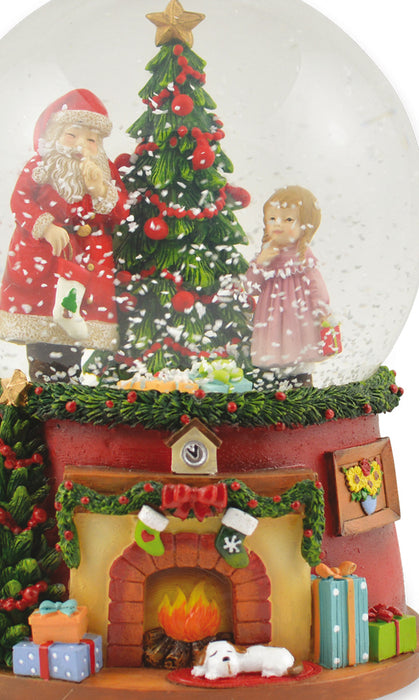 Schneekugel Spieluhr "Weihnachtsmann mit Weihnachtsbaum" 14 cm - 72284 | Adventsdeko