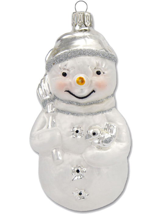 Thüringer Glasdesign Christbaumschmuck Schneemann Set (2 Stück) 11 cm aus Glas - Weiß/Silber