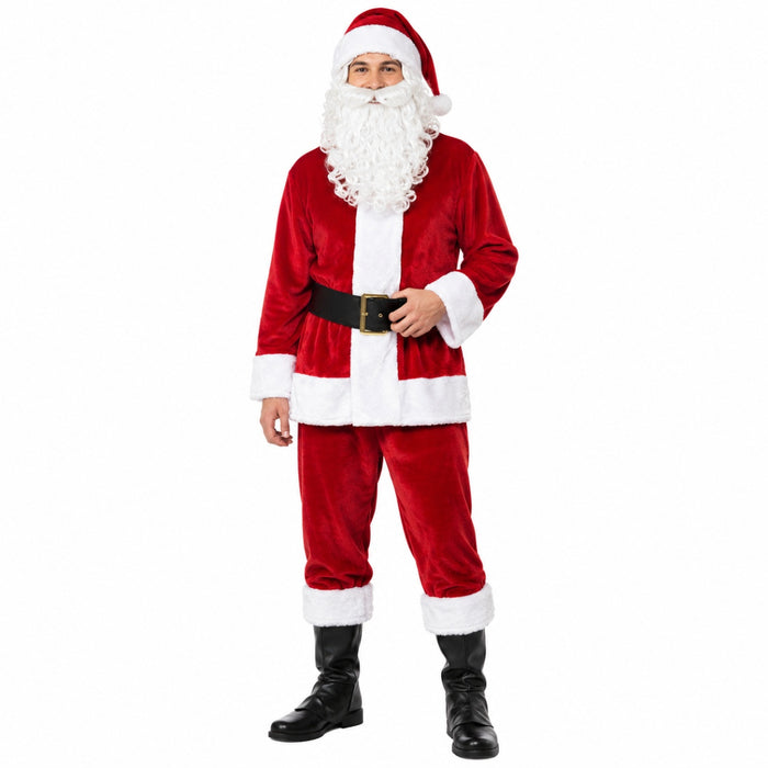 Weihnachtsmann Nikolaus Kostüm aus Samt | Rot - 4 tlg.